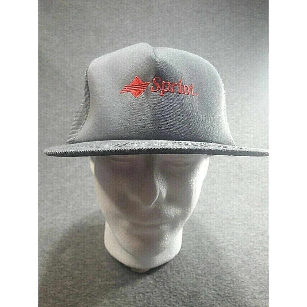 Vintage Sprint Trucker Hat Snapback Grey with Red Made in USA One Size Fits All